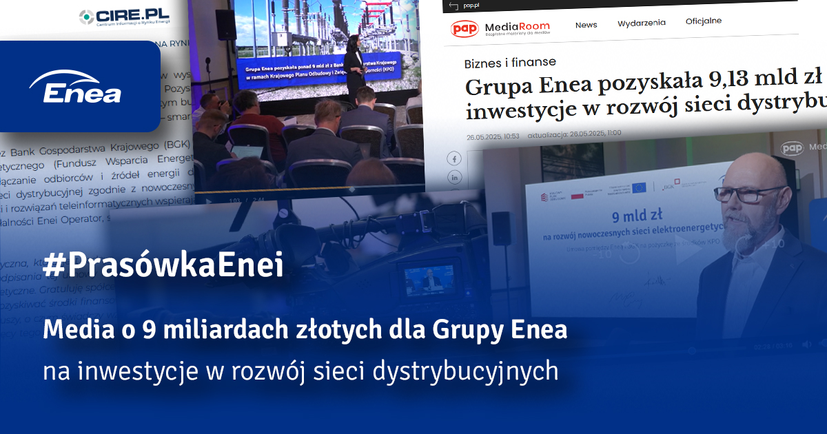 #PrasówkaEnei 🧐 Mija tydzień od ogłoszenia pozyskania przez nas 9️⃣ mld zł środków z #KPO na #TransformacjaEnei i modernizację sieci oraz poinformowania o #WynikiEnei 👌 Sporo mediów o nas napisało 💪 - zachęcamy więc do lektury i oglądania komentarzy ekspertów #Enea, np.