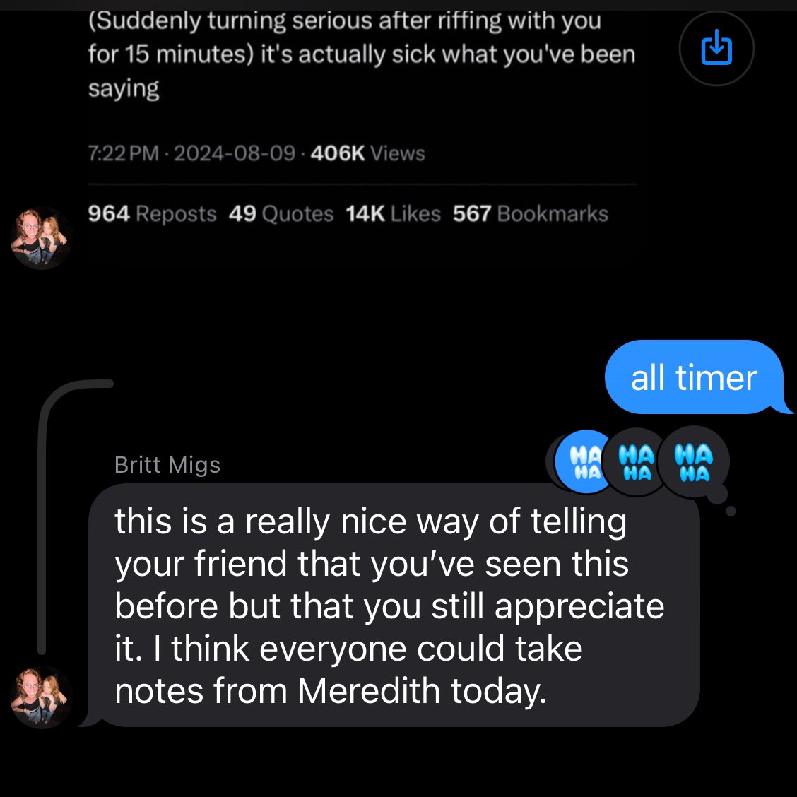 dietz_meredith's tweet image. always send me your memes idgaf if i’ve seen it before. do you only listen to a beautiful song one time??? no. play it again