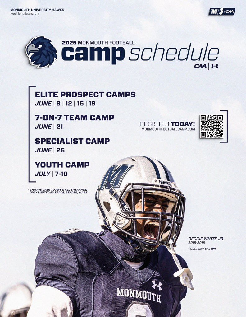 Coach Robertson (@jimrobertsonqb) on Twitter photo 🚨🚨🚨 26’s, 27’s, 28’s 🚨🚨🚨
Come get DEVELOPED & EVALUATED this summer at our <a href="/MUHawksFB/">Monmouth Football</a> Camps‼️ Compete vs. the best down at The Jersey Shore‼️
Register Here ⤵️
footballcamps.monmouthhawks.com
Ⓜ️🦅🏈🏖️🇺🇸
#FlyHawks 🚨🚨🚨 26’s, 27’s, 28’s 🚨🚨🚨
Come get DEVELOPED & EVALUATED this summer at our <a href="/MUHawksFB/">Monmouth Football</a> Camps‼️ Compete vs. the best down at The Jersey Shore‼️
Register Here ⤵️
footballcamps.monmouthhawks.com
Ⓜ️🦅🏈🏖️🇺🇸
#FlyHawks