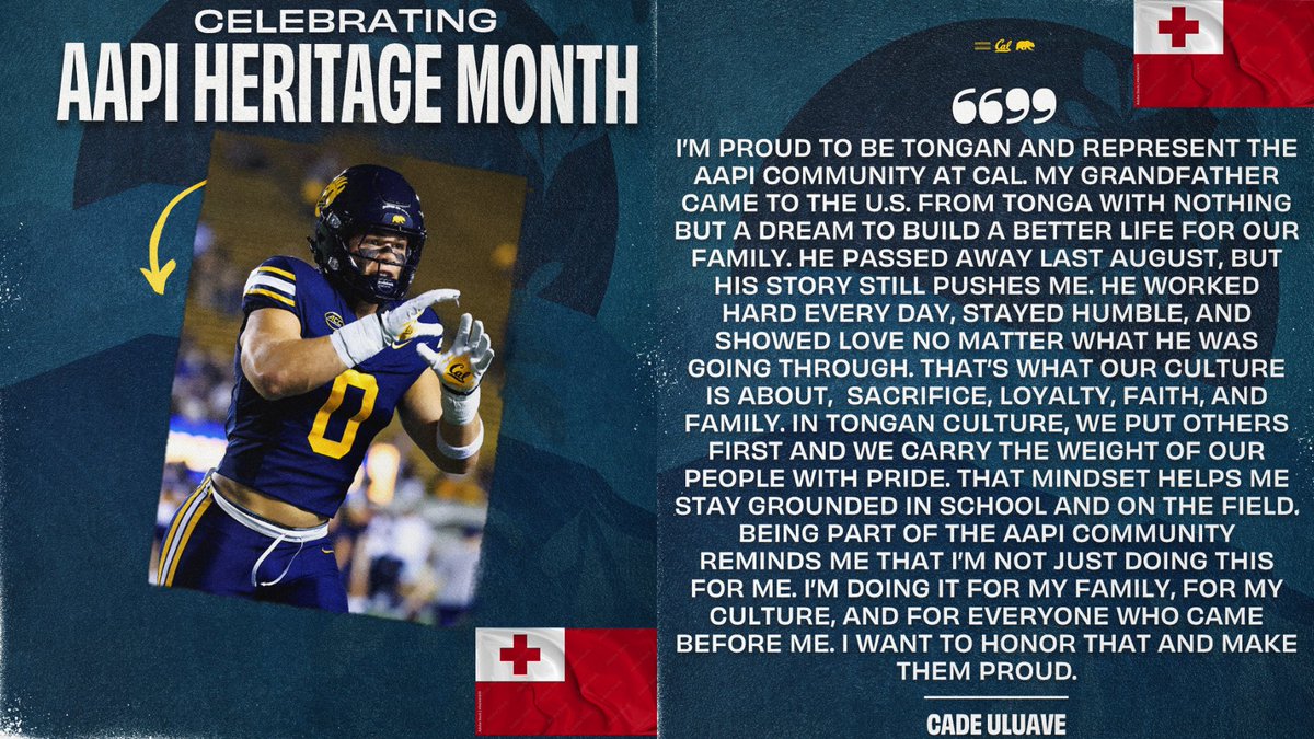 Cal DEIBJ Office (@caldeibj) on Twitter photo 𝘼𝘼𝙋𝙄 𝙃𝙚𝙧𝙞𝙩𝙖𝙜𝙚 𝙈𝙤𝙣𝙩𝙝 𝙎𝙥𝙤𝙩𝙡𝙞𝙜𝙝𝙩
Today's spotlight features Cade Uluave of <a href="/CalFootball/">Cal Football</a>
#GoBears x #AAPIHM25 x #AccelerateCAL 𝘼𝘼𝙋𝙄 𝙃𝙚𝙧𝙞𝙩𝙖𝙜𝙚 𝙈𝙤𝙣𝙩𝙝 𝙎𝙥𝙤𝙩𝙡𝙞𝙜𝙝𝙩
Today's spotlight features Cade Uluave of <a href="/CalFootball/">Cal Football</a>
#GoBears x #AAPIHM25 x #AccelerateCAL