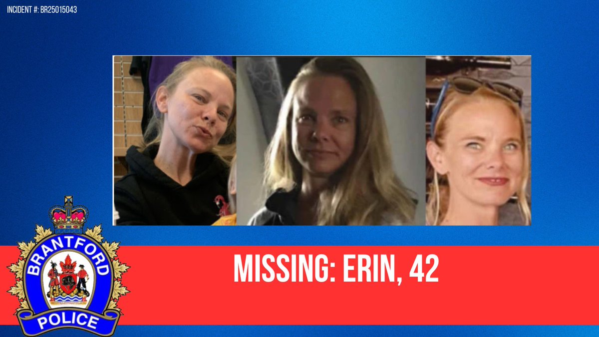 Missing Person: Erin, 42

BPS is seeking the public's assistance with locating Erin, 42, who frequents the Brantford and Hamilton area. She was last seen in Brantford on March 14. 

More information can be found on our website.

brantfordpolice.ca/news