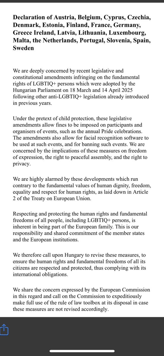 Denmark MFA 🇩🇰 (@danishmfa) on Twitter photo EUM <a href="/marie_bjerre/">Marie Bjerre</a>: ”Indskrænkning af forsamlingsfriheden for LGBT+-personer er uforeneligt med EU's fælles værdier. Derfor udtrykker Danmark sammen med 19 andre EU-lande alvorlig bekymring over lovændringer i Ungarn, der stigmatiserer og skaber usikkerhed om årlig Pride-parade.” EUM <a href="/marie_bjerre/">Marie Bjerre</a>: ”Indskrænkning af forsamlingsfriheden for LGBT+-personer er uforeneligt med EU's fælles værdier. Derfor udtrykker Danmark sammen med 19 andre EU-lande alvorlig bekymring over lovændringer i Ungarn, der stigmatiserer og skaber usikkerhed om årlig Pride-parade.”