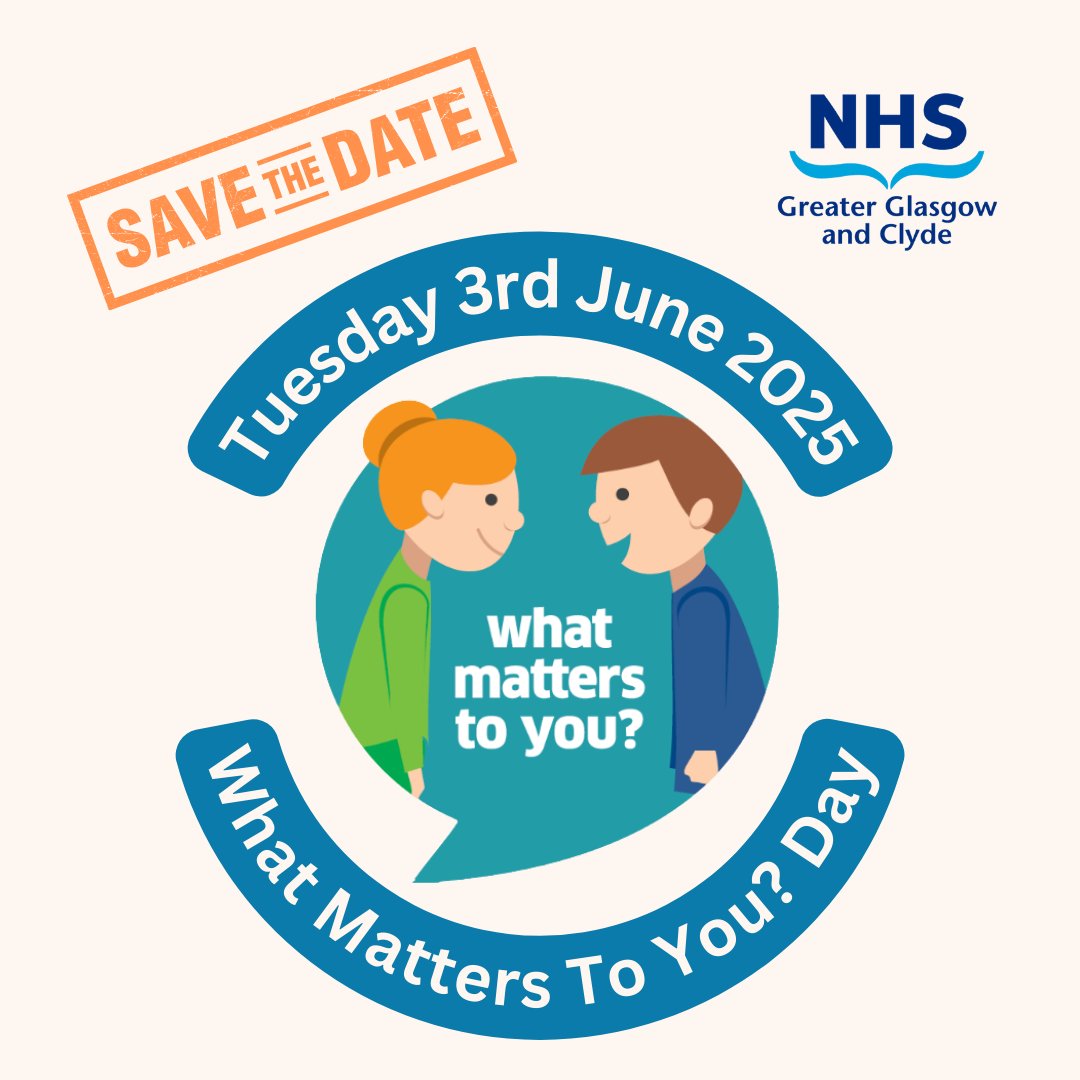 Next Tuesday is What Matters To You Day! 

Keep up to date on our social platforms and website for more information on this years event nhsggc.scot/hospitals-serv…