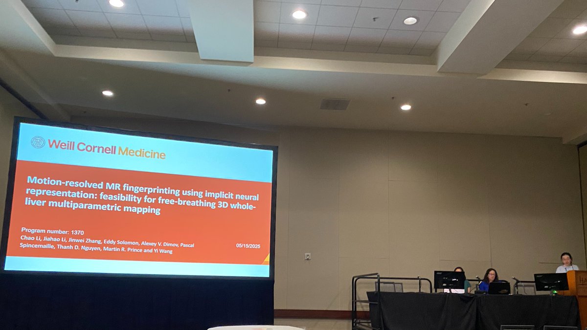 👏 Congrats to Chao Li, who presented "Motion-Resolved MR Fingerprinting Using Implicit Neural Representation: Feasibility for Free-Breathing #3D Whole-#Liver Multiparametric Mapping" at <a href="/ISMRM/">ISMRM</a> 2025 in Honolulu! #ISMRM2025