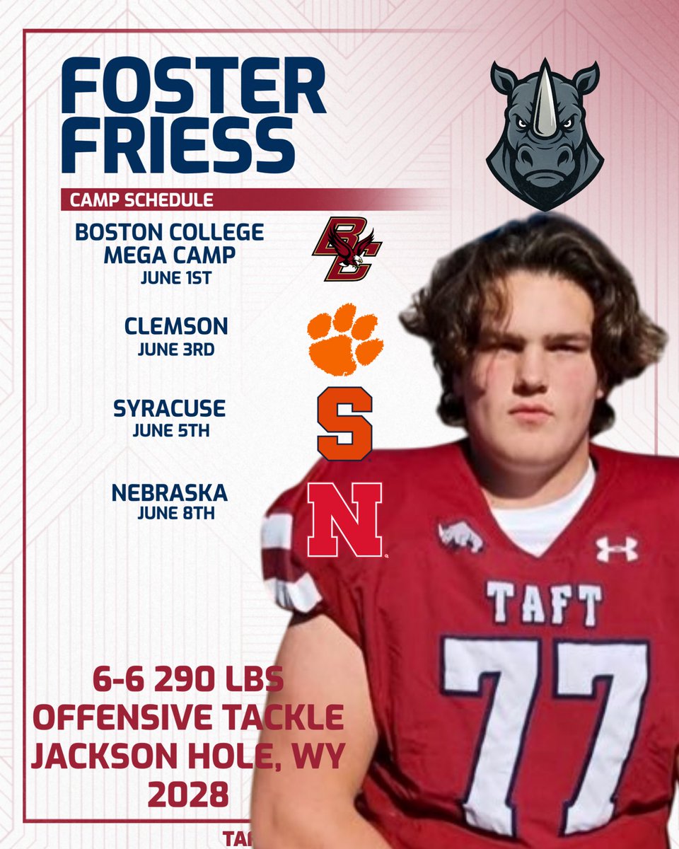 Foster Friess (@fosterfriess09) on Twitter photo Camp Schedule. 
<a href="/TaftFootballCT/">Taft Football</a> <a href="/Coach_JMcCarthy/">James McCarthy</a> Camp Schedule. 
<a href="/TaftFootballCT/">Taft Football</a> <a href="/Coach_JMcCarthy/">James McCarthy</a>