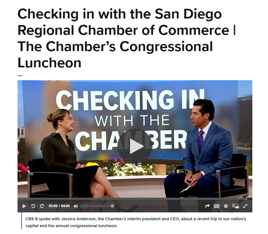 San Diego Regional Chamber (@sdchamber) on Twitter photo This morning, <a href="/CBS8/">CBS 8 San Diego</a> sat down with Interim President & CEO Jessica Anderson, where she highlighted our recent D.C. delegation trip, and the upcoming Congressional Luncheon, where we'll be bringing D.C. to you! 🏛️
See the full video below!
cbs8.com/video/news/loc… This morning, <a href="/CBS8/">CBS 8 San Diego</a> sat down with Interim President & CEO Jessica Anderson, where she highlighted our recent D.C. delegation trip, and the upcoming Congressional Luncheon, where we'll be bringing D.C. to you! 🏛️
See the full video below!
cbs8.com/video/news/loc…