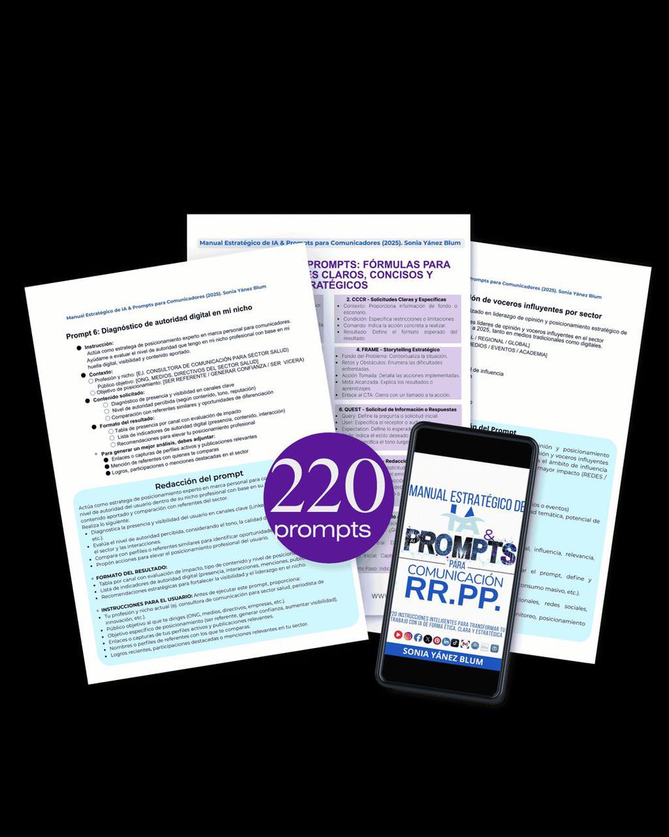 ¡Estamos en preventa!
+220 prompts, 23 categorías, una metodología probada (RICFE) para transformar tu comunicación con IA, propósito y estrategia.
No es solo un ebook, es un sistema creado para ti.

Asegura tu acceso aquí: [enlace]
#PRxTi #IAconPropósito #ComunicaciónEstratégica