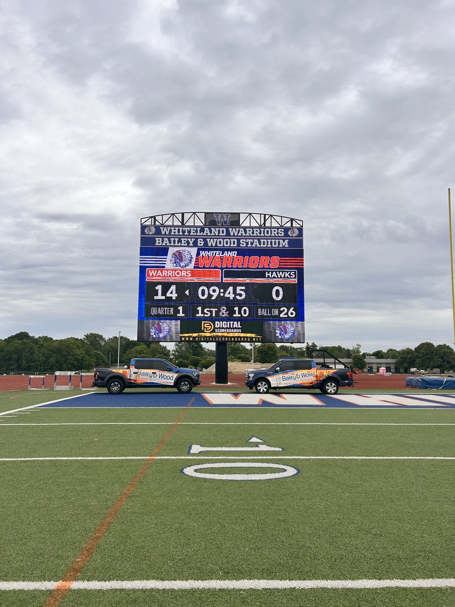 whitelandsports's tweet photo. There is so much to be excited about here in Whiteland! We introduced Bailey and Wood Stadium, as well as the unveiling of our new scoreboard (@DScoreboards )! Things like this don't happen without people who share the same vision of excellence. It's a great day to be a Warrior! https://t.co/DxmYx0eIym