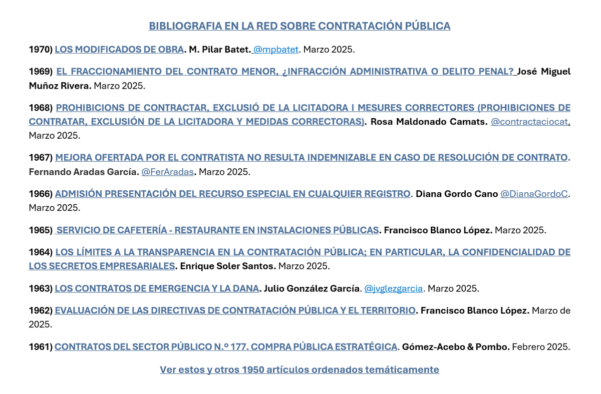Contrato de obras (@contratodeobras) on Twitter photo contratodeobras.com/2025/05/biblio… BIBLIOGRAFÍA EN LA RED SOBE CONTRACIÓN PÚBLICA: <a href="/mpbatet/">Maria Pilar Batet</a>; Rosa Maldonado Camats; <a href="/contractaciocat/">Contractació</a>; <a href="/FerAradas/">Fer Ara das</a>; <a href="/DianaGordoC/">Diana Gordo Cano</a>; <a href="/jvglezgarcia/">Julio González García</a>; Francisco Blanco López; José Miguel Muñoz Rivera; Enrique Soler Santos; Gómez-Acebo & Pombo. contratodeobras.com/2025/05/biblio… BIBLIOGRAFÍA EN LA RED SOBE CONTRACIÓN PÚBLICA: <a href="/mpbatet/">Maria Pilar Batet</a>; Rosa Maldonado Camats; <a href="/contractaciocat/">Contractació</a>; <a href="/FerAradas/">Fer Ara das</a>; <a href="/DianaGordoC/">Diana Gordo Cano</a>; <a href="/jvglezgarcia/">Julio González García</a>; Francisco Blanco López; José Miguel Muñoz Rivera; Enrique Soler Santos; Gómez-Acebo & Pombo.