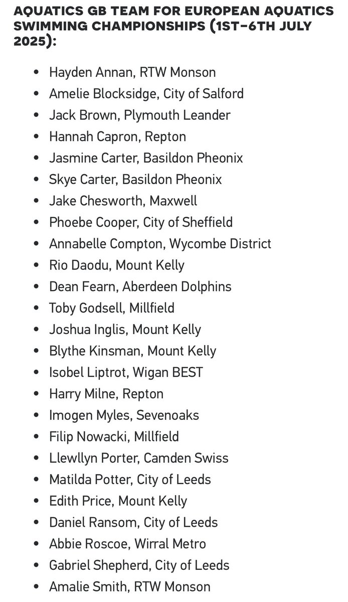 HUGE congratulations to Jake in Year 12, who has been selected in the British team for the European Aquatics Junior Swimming Championships which take place this July in Samorin, Slovakia. Fantastic achievement. 

britishswimming.org/news/latest-sw…