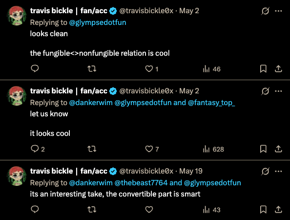 <a href="/0xDamien/">Damien (hmu for cracked Devs)</a> anyone who’s spent even two minutes looking into it knows glympse is far from a copy-paste of ft

even travis has shown respect, and the feeling’s mutual. FT is dope and definitely inspired parts of our design

but this isn’t a vampire game. there’s plenty of room. more builders