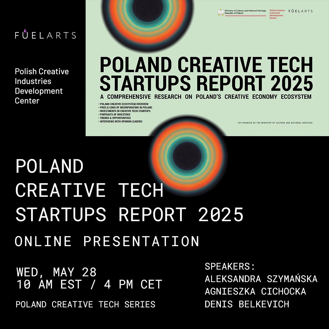 The Polish Creative Industries Development Centre (CRPK) and Fuelarts, cordially invite you to the online presentation of the Poland Creative Tech Startups Report 2025 — the first in-depth exploration of Poland’s dynamic Creative Tech sector: youtube.com/live/FTpkxax65…