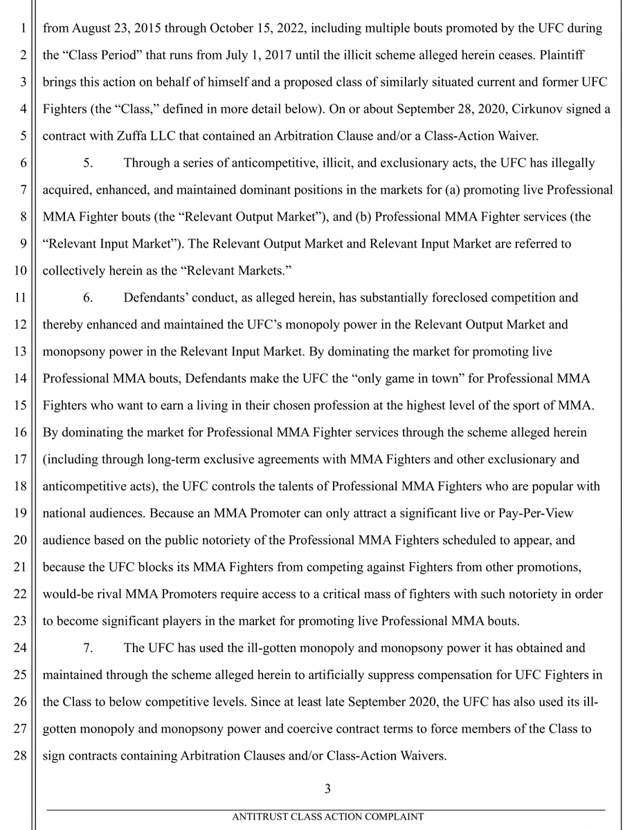 New potential class action filed with Neveda Federal Court. Mikhail Cirkunovs (AKA Misha Cirkunov) v Zuffa (AKA UFC). Almost identical complaint to Johnson v Zuffa but looking to represent fighters that signed arbitration agreements/class action waivers &amp; challenge those waivers.