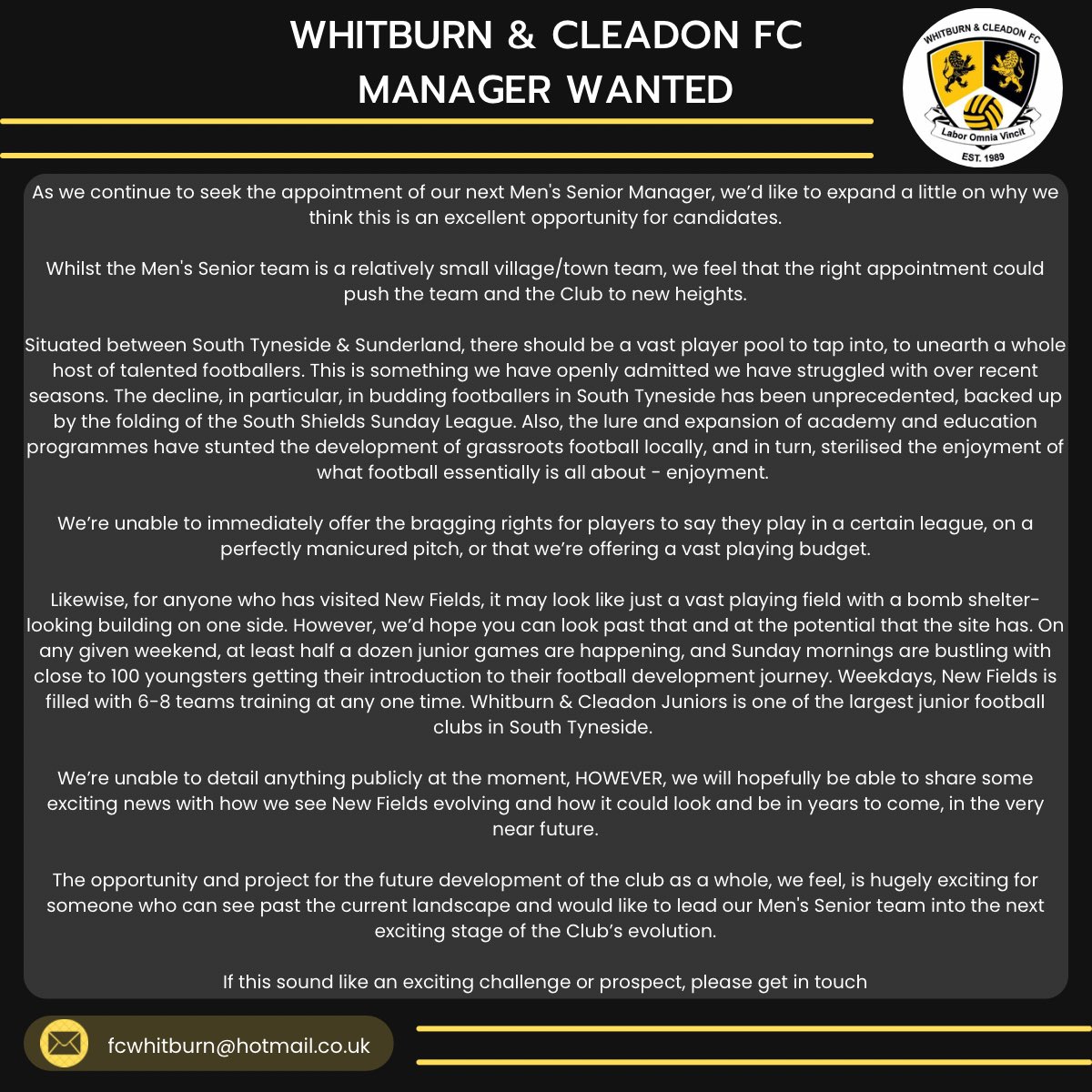 MANAGERIAL VACANCY 🚨