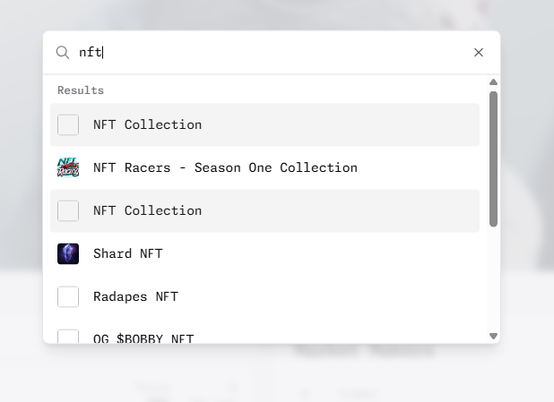 bryancho31's tweet photo. @TroveEco Not just specific collections, but also including NFT names within collections. 
If I search for "NFT", it would show "nft album, nft.xrd, others" - all of them~😆 https://t.co/TYtuIKM4yM