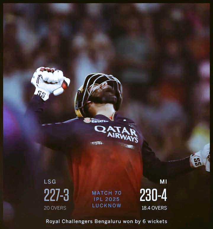 RCB won by 6  wickets. ✌️
#lasgvrcb #ViratKohli #IPL25