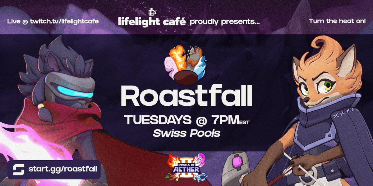 LifelightCafe's tweet image. Turn the heat up @ 🌎 #Roastfall #25 for #RivalsofAetherII TONIGHT @ 7PM EST!

‼️ | For RoA2 vets + up-and-comers
🥊 | Skill-match point-based pools
🎓 | Learn + play more in 3-5 sets (W/L)
🥅 | Reach Top Cut for S3 PR + Invitational

SIGN UP IN REPLIES ⬇️