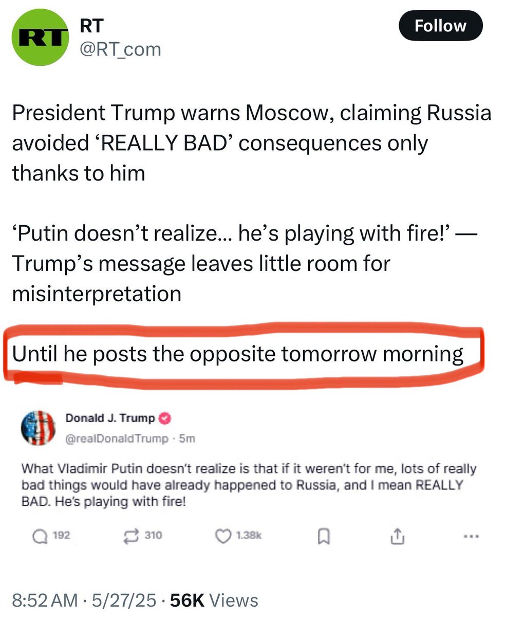 Jake Broe (@realjakebroe) on Twitter photo The Russians are making fun of Donald Trump this morning because they know he is the weakest President that America has ever had.
The Russians can’t stop laughing at how easy it is to manipulate Trump.
<a href="/realDonaldTrump/">Donald J. Trump</a> The Russians are making fun of Donald Trump this morning because they know he is the weakest President that America has ever had.
The Russians can’t stop laughing at how easy it is to manipulate Trump.
<a href="/realDonaldTrump/">Donald J. Trump</a>