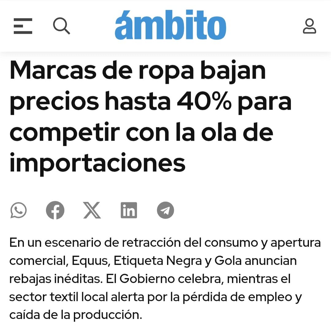 Confirmado. El sector textil cazaba en el zoológico. No tenían ni un incentivo en bajar precios y mejorar la calidad de sus productos. Bienvenidos a la competencia del libre mercado...
