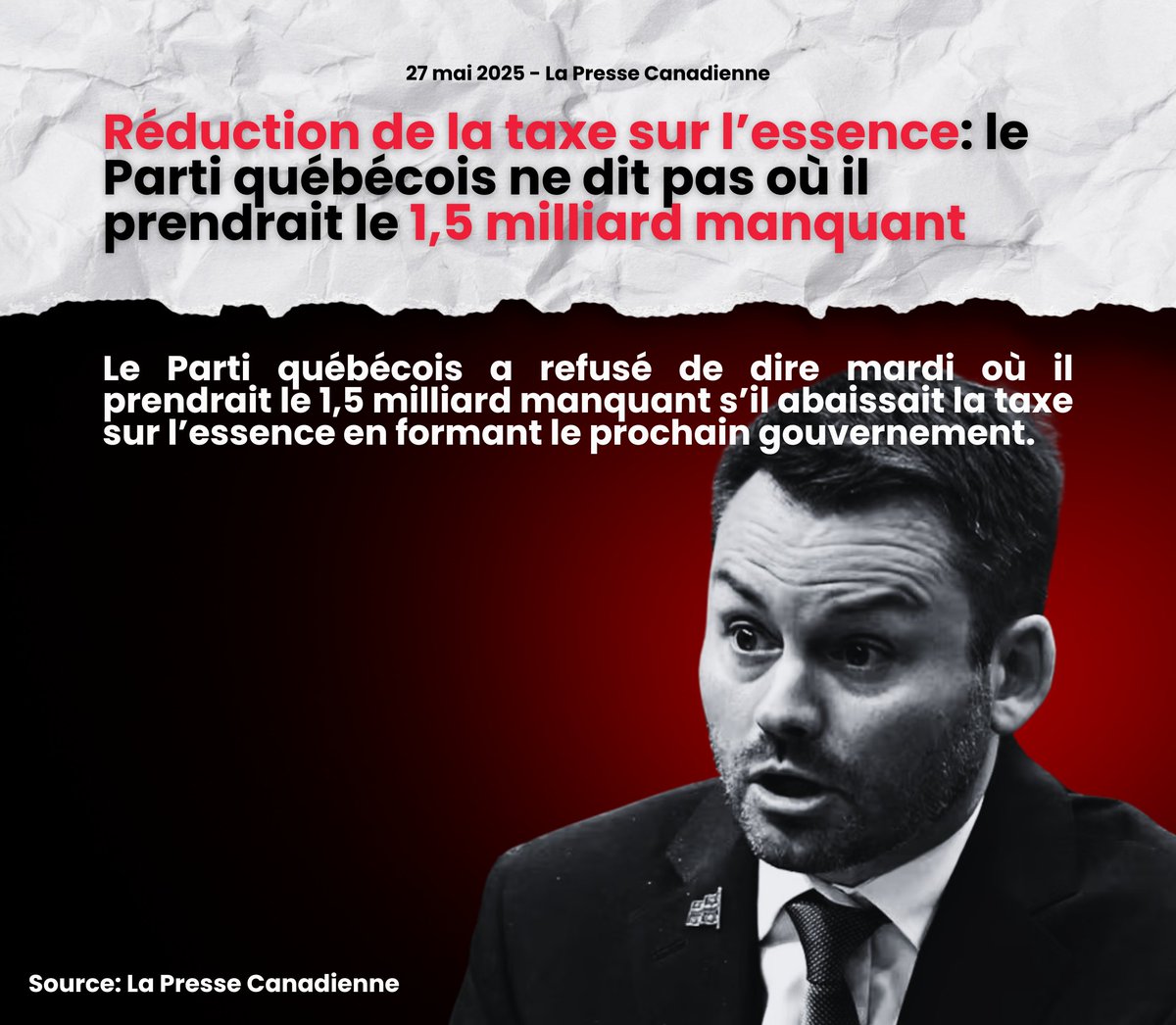 Pourquoi est-ce qu'il refuse de répondre aux questions? 

Notre plan est clair : baisser le prix de l'essence et du panier d'épicerie en abolissant la taxe carbone qui appauvrit les familles et les agriculteurs. 

Pour le financier, nous allons abolir le Fonds vert qui a coûté 10