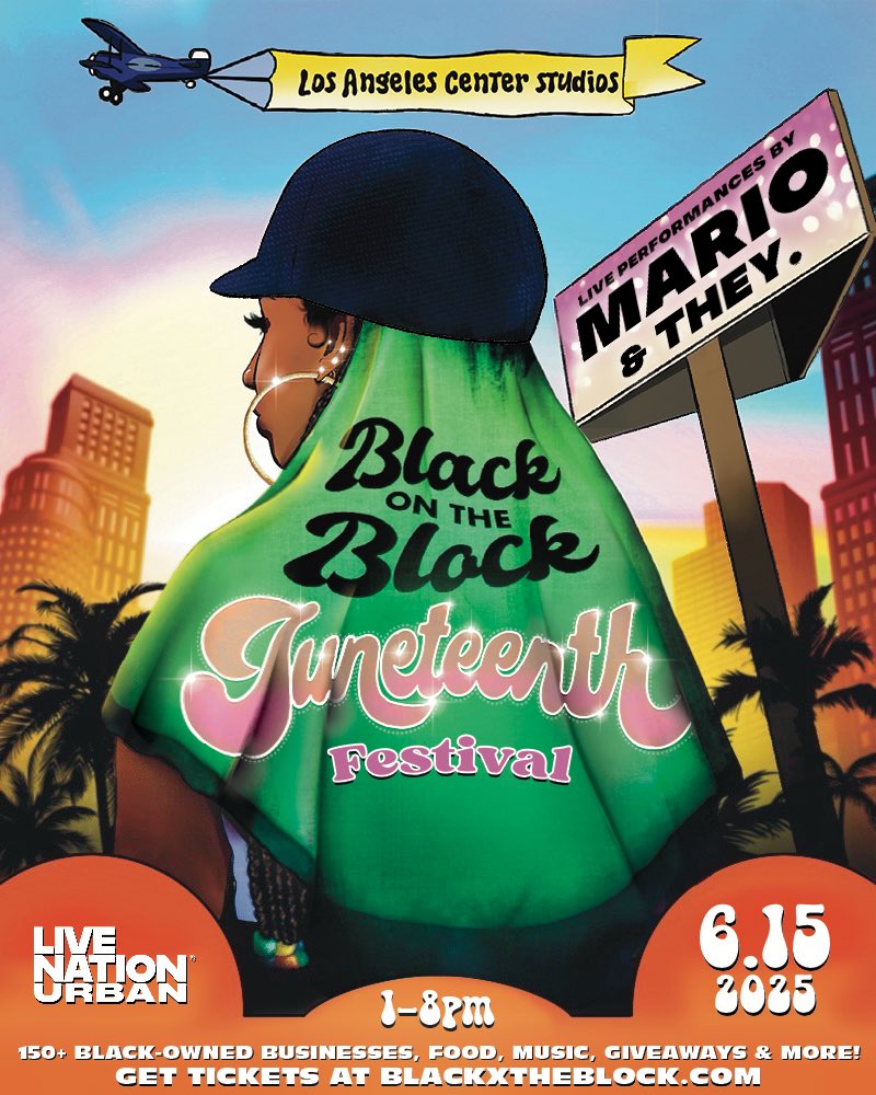 blackxtheblock's tweet image. LA, join us for our 4 year anniversary and annual Juneteenth celebration featuring live performances by @marioworldwide and @unofficialTHEY on Sunday, June 15! ✨
150+ Black-owned businesses, live performances, special guests, activations, giveaways, gaming, VIP rooftop, & more