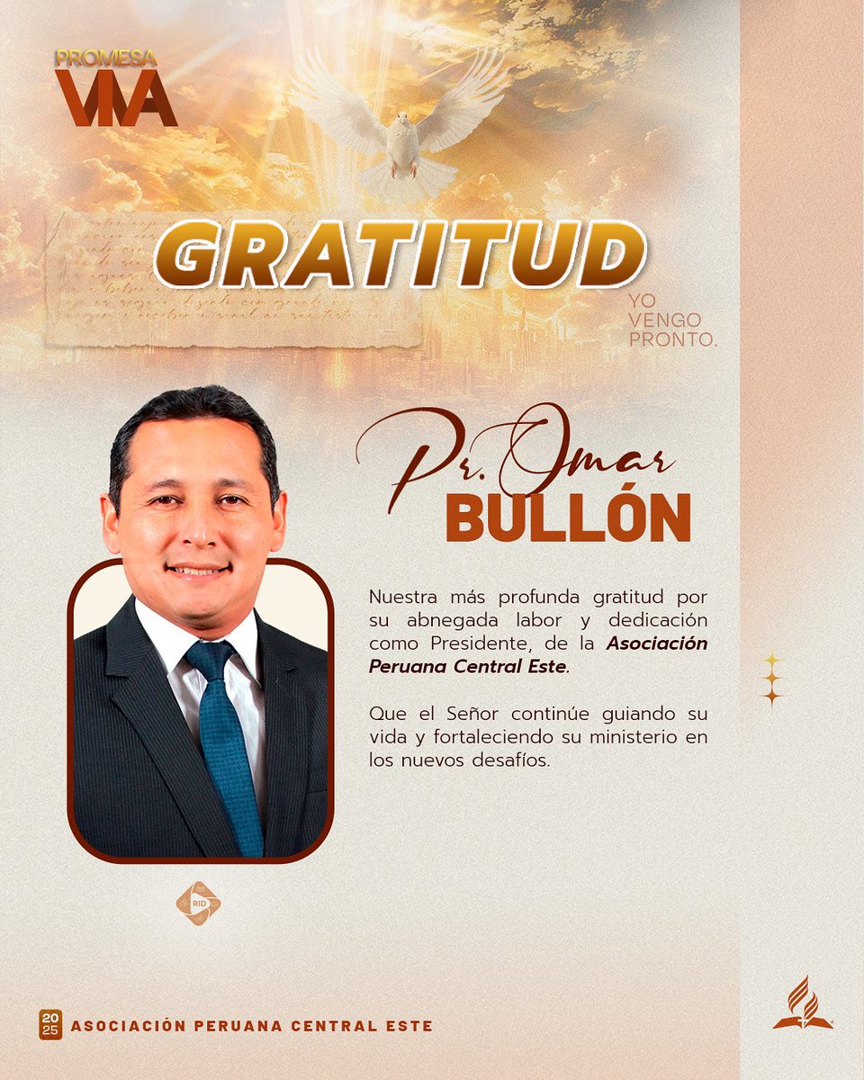 AdventistasAPCE's tweet photo. 🙏🏼Expresamos nuestra más profunda gratitud al Pr. Omar Bullón por su destacada labor como Presidente de la #APCE 🇵🇪.

✨Que el Señor bendiga su nueva responsabilidad como Presidente de la Misión Nor Oriental del Perú. 🌱

#PromesaViva #APCE #RID #Misión https://t.co/hg0Z865NeG
