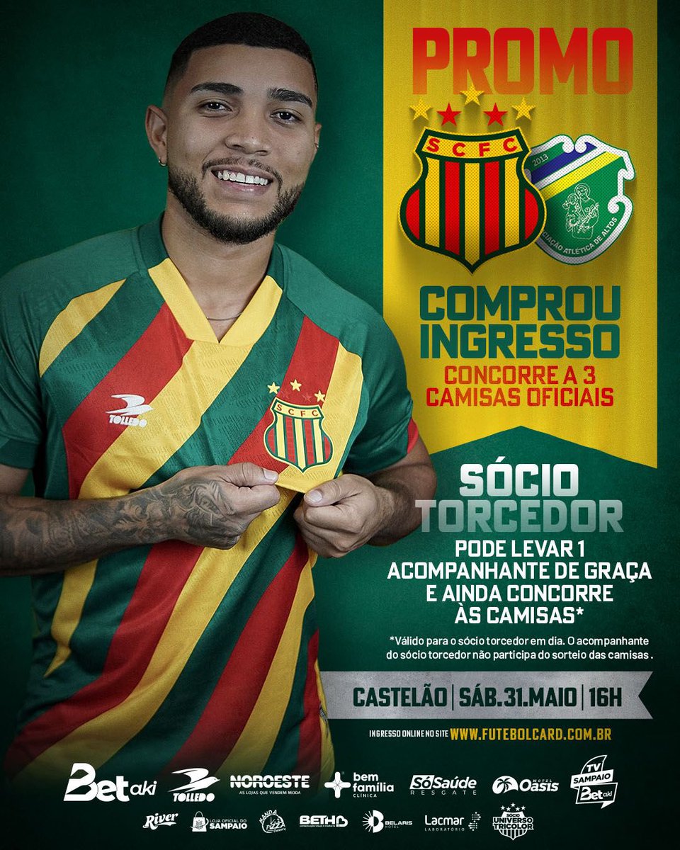 🇧🇴💪SÁBADO É DIA DE ENCHER O CASTELÃO E AINDA CONCORRER A CAMISAS OFICIAIS DO SAMPAIO CORRÊA! 🍀

Todos os detalhes: instagram.com/p/DKKxVj9x9W_/…
