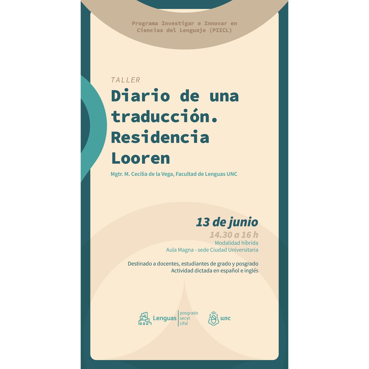 El viernes 13 voy a dar el Taller "Diario de una traducción. Residencia Looren", a las 14:30hs (hora argentina), en el Aula Magna de la Facultad de Lenguas UNC. 
La actividad es gratuita y se puede hacer de manera presencial o virtual.
Inscripción aquí: docs.google.com/forms/d/11DgF4…