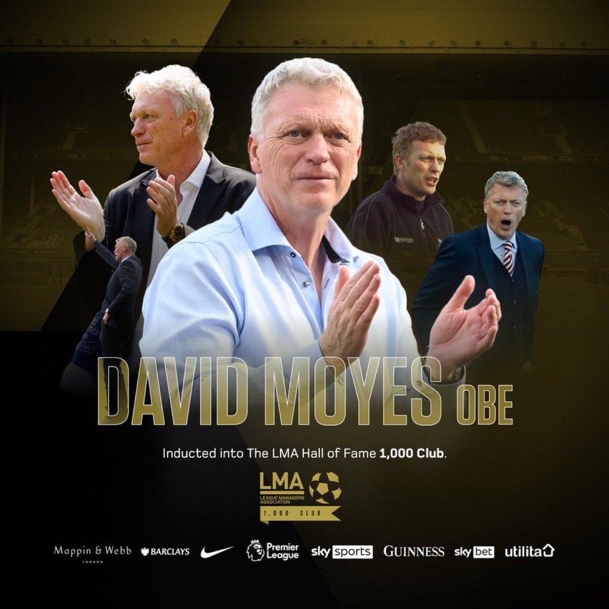 Congratulations to David Moyes OBE on being inducted into the LMA Hall of Fame 1000 club, honouring his remarkable achievement of managing 1,000 competitive matches throughout an incredible career.

What a man ⚒️
