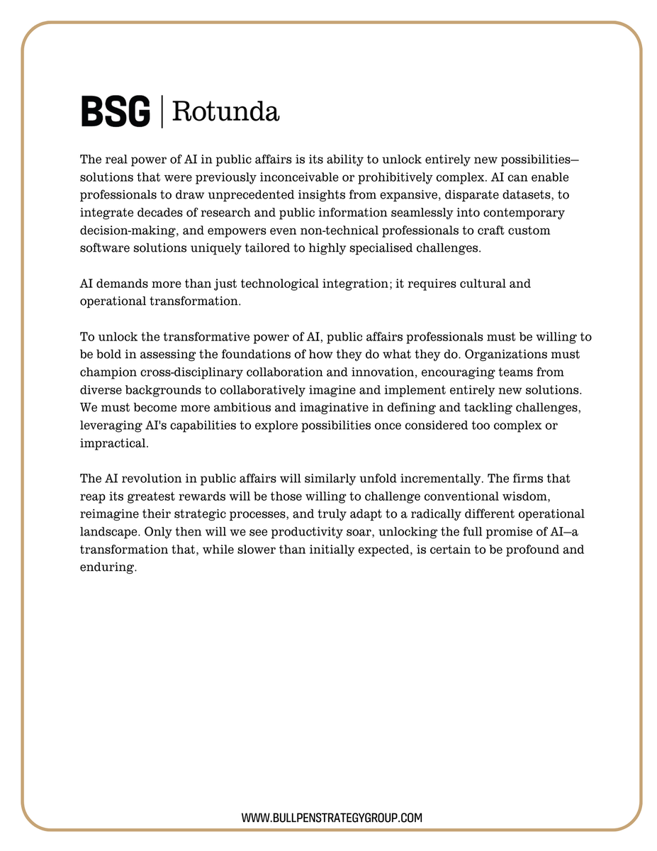 While AI investment grows, many organizations see limited returns. Pelham Groom (Partner, Media Intelligence) explores why true transformation requires reimagining how we work entirely.

bullpenstrategygroup.com/newsroom/escap…