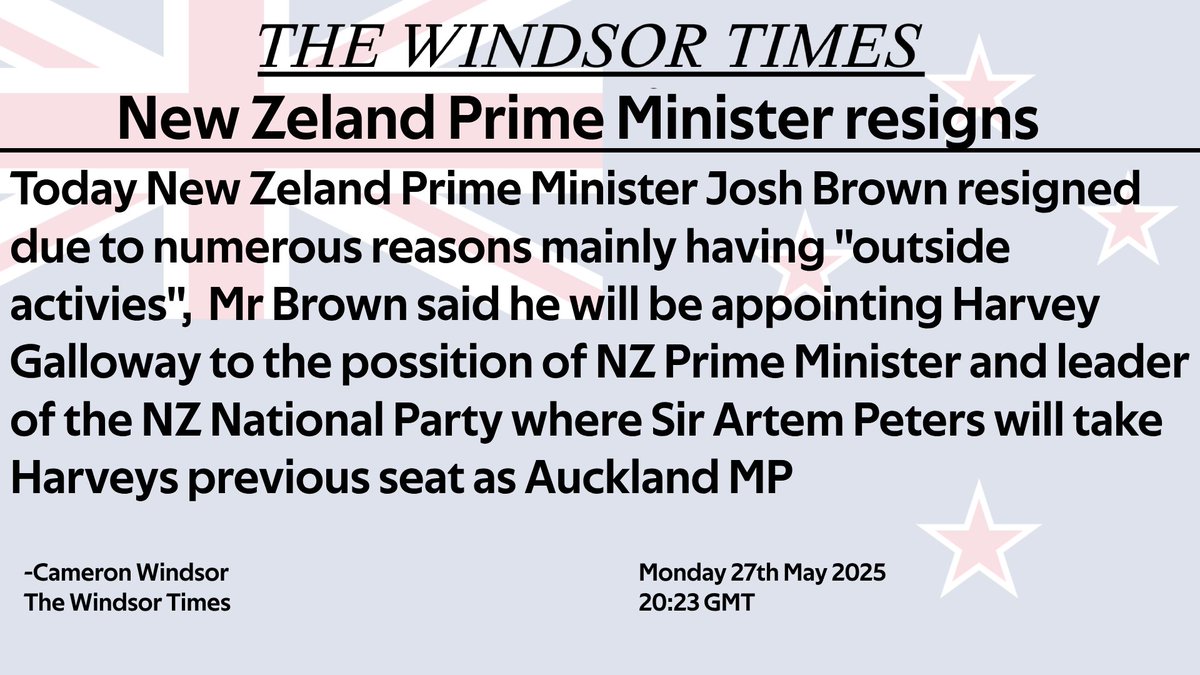 BBCRobloxMMXXIV's tweet image. BUK | New Zeland Prime Minister Josh Brown resigned today due to numerous reasons a full report will be issued in tommorows newspaper