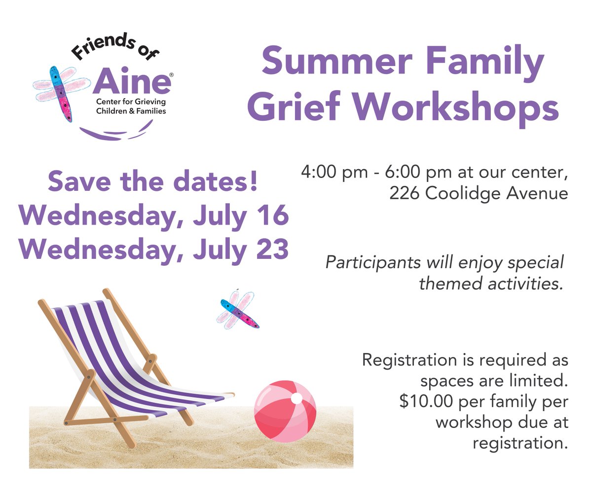 friendsofaine's tweet image. Join us for our Summer Family Grief Workshops on Wednesdays, July 16 &amp;amp; 23 from 4–6pm, filled with themed activities and connection.