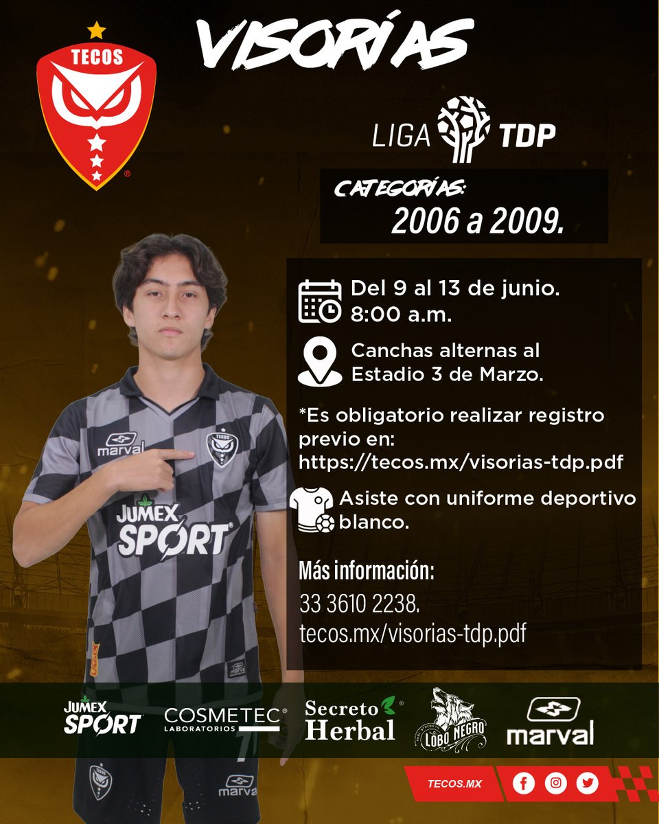 🚨¡Quieres formar parte de nuestro equipo de la Liga TDP?

El momento de mostrar tu talento ha llegado. Inscríbete y comienza a escribir tu historia en el club. 🦉⚽️

Más información e inscripciones en: tecos.mx/visorias-tdp.p…