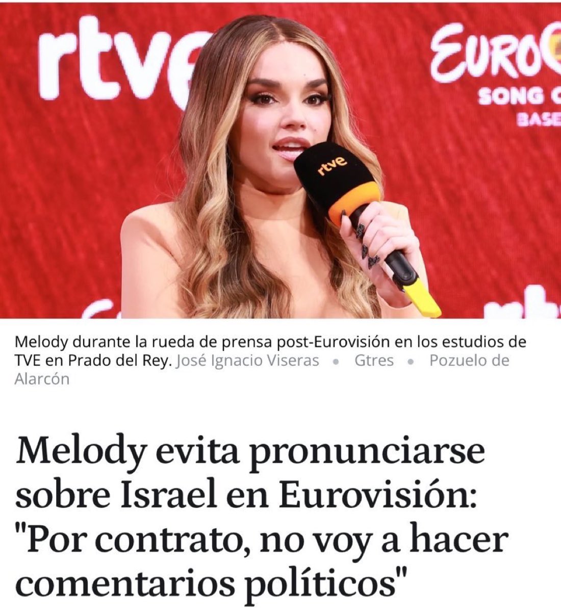 Resumen de la rueda de prensa de Melody según el público:

Si no dice lo que quiero escuchar ya no me gusta. 

Si dice la verdad de todo lo que hay detrás de Eurovisión, se está quejando.  

Si va segura de sí misma y cortando cabezas es una creída

En fin, que nadie os entiende.