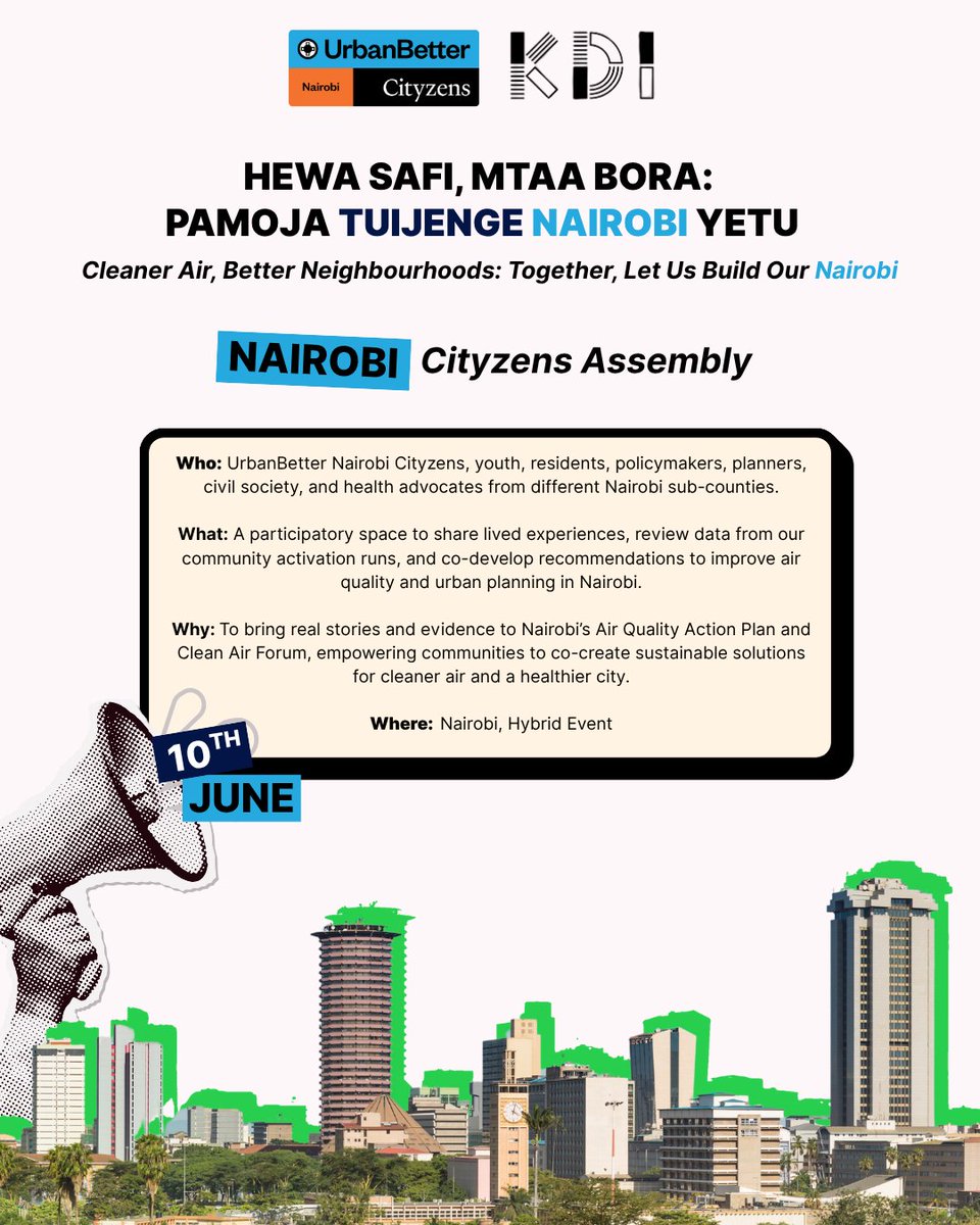 📣 Calling all Nairobi dreamers, doers &amp; defenders!
The Cityzens’ Assembly is here, and it’s your chance to shape Nairobi’s clean air future.

From youth to elders, health workers to street vendors, your voice matters.
Let’s make Hewa Safi the standard, not the exception. 💨✨