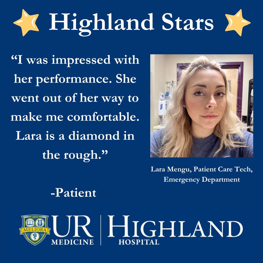 Thanks for all your hard work and compassion, Lara! ⭐

To send a Highland Star to someone who made a difference in your care, head to: urmc.info/23c