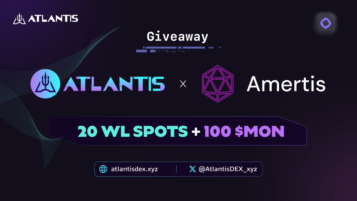 We're teaming up with <a href="/AmertisExchange/">Amertis</a> to reward our communities! 🔱

🟣 10 WL spots for upcoming Atlantis IDO 
🟣 10 WL spots for the Amertis LFO Collection
🟣 100 $MON

Participate by visiting the quoted post below. 
Good luck! 👇