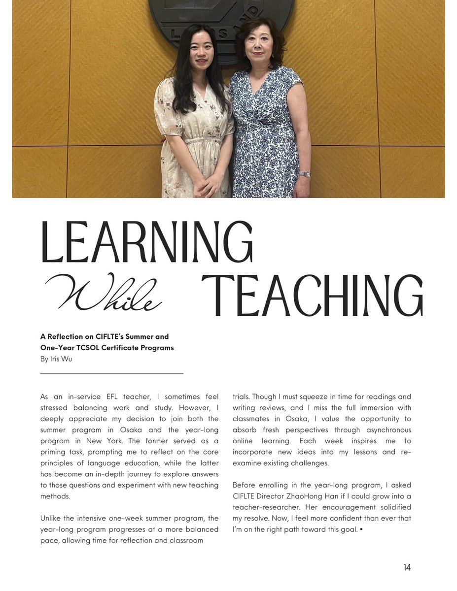 CIFLTE_CU's tweet photo. LEARNING While TEACHING 🎓✍️
A reflection on CIFLTE’s Summer & One-Year #TCSOL Certificate Programs by Iris Wu:
#CIFLTE #TCSOL #LanguageEducation #TeacherReflection #LearningWhileTeaching #ProfessionalDevelopment #TeacherResearcher #BilingualEducation #TeachingJourney https://t.co/GTrPLYFwCh