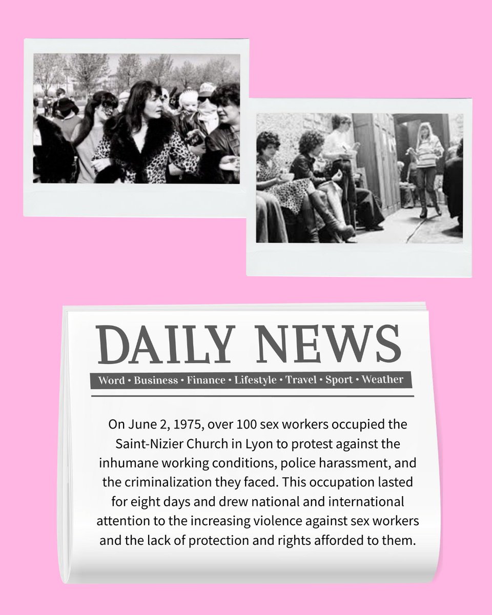 PaceSociety's tweet photo. 📢 One week until the 50th anniversary of International Sex Workers’ Day 

In 1975, more than 100 sex workers occupied the Saint-Nizier Church in Lyon, France, demanding justice, safety, and an end to police violence. https://t.co/kgiTFzOjXG