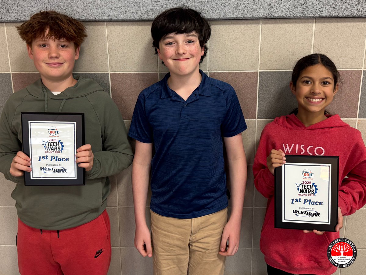LancasterCSD's tweet photo. LMS STEM &amp; Robotics students joined 1,000+ students from WNY at @SUNYECC for a day of STEM challenges from mousetrap cars to VEX robotics &amp; more!

🏆 Amber Schwab &amp; Lawson Miller – 1st in On-Site Engineering
🏆 Ryan Romano – 1st in Skimmer Car 

Future engineers, activated! https://t.co/pmZ79mXWki