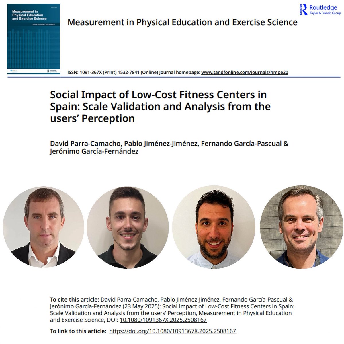 Recién publicado el estudio que revela el impacto de la industria fitness Low-cost en España, siendo estos centros generadores de impacto social positivo. Enhorabuena a los miembros de <a href="/SMIrg_Valencia/">SMIrg</a> y colaboradores implicados en la investigación!

doi.org/10.1080/109136…