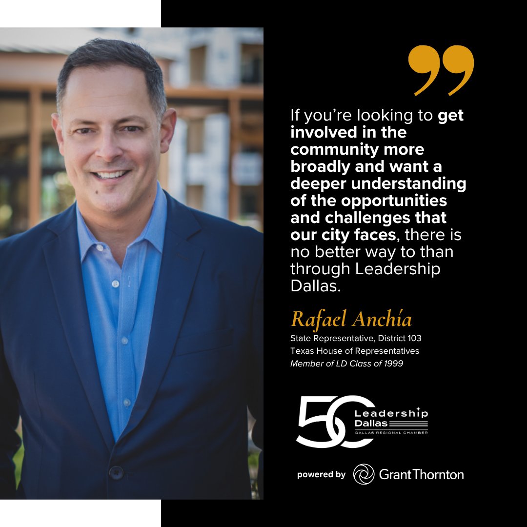 Dallas Regional Chamber (@drc) on Twitter photo For 50 years, Leadership Dallas, presented by <a href="/GrantThorntonUS/">Grant Thornton</a>, has been developing changemakers who shape the Dallas Region. For Texas Rep. Rafael Anchía, it was a catalyst that deepened his civic engagement and helped launch his journey in public service.
Dive into Rep. For 50 years, Leadership Dallas, presented by <a href="/GrantThorntonUS/">Grant Thornton</a>, has been developing changemakers who shape the Dallas Region. For Texas Rep. Rafael Anchía, it was a catalyst that deepened his civic engagement and helped launch his journey in public service.
Dive into Rep.