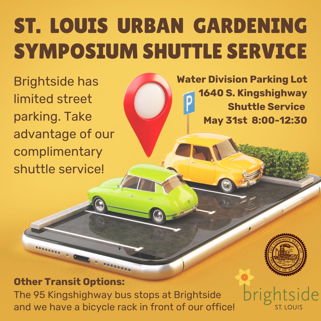 Thursday May 29 is the last day to register for the 2025 St. Louis Urban Gardening Symposium Saturday, May 31. You don't want to miss it! Register here: brightsidestl.org/9921

Already registered? Plan to take advantage of our complimentary shuttle service!