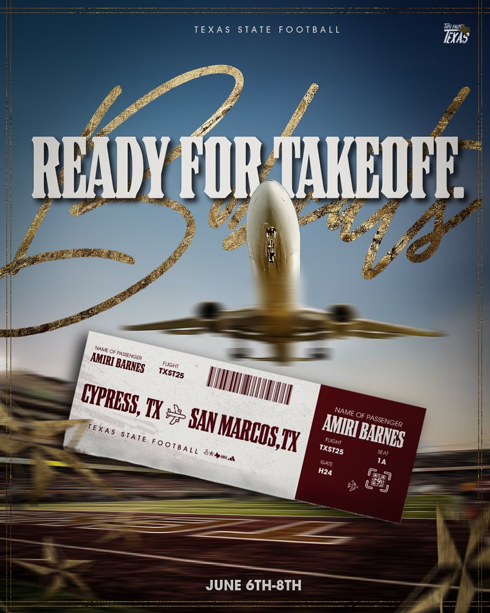 We on our way San Marcos!!!!#OfficialVisit CANT WAIT!!! #GoBobcats <a href="/GJKinne/">GJ Kinne</a> <a href="/_CoachGregg/">Matthew Gregg</a> <a href="/TXSTATEFOOTBALL/">Texas State Football</a>