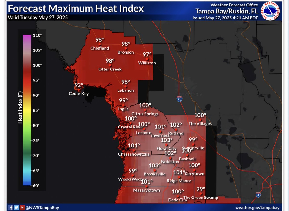 brandy_reform's tweet photo. Today's heat indexes. Several judges (state & federal) in other states have ruled that their prisons are in violation of the 8th amendment. The head of the DOC in Florida, along with the governor, are aware of the problem here and are ignoring it. I believe a plea to the Supreme Court may be necessary to make these states comply with the Constitution of the U.S. #BeatTheHeat #LetThemBreathe #PrisonHeatCrisis