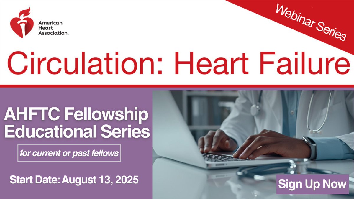Circ: Heart Failure (@circhf) on Twitter photo 📣Calling all #AHFTC Fellows!
<a href="/CircHF/">Circ: Heart Failure</a> is proud to launch a free educational webinar series for current or past AHFTC fellows.
📍8 live virtual sessions, 1 in-person event
📍New topic each session
📅Start Date: August 13, 2025
🔗Learn More: ahajournals.org/circheartfailu… 📣Calling all #AHFTC Fellows!
<a href="/CircHF/">Circ: Heart Failure</a> is proud to launch a free educational webinar series for current or past AHFTC fellows.
📍8 live virtual sessions, 1 in-person event
📍New topic each session
📅Start Date: August 13, 2025
🔗Learn More: ahajournals.org/circheartfailu…