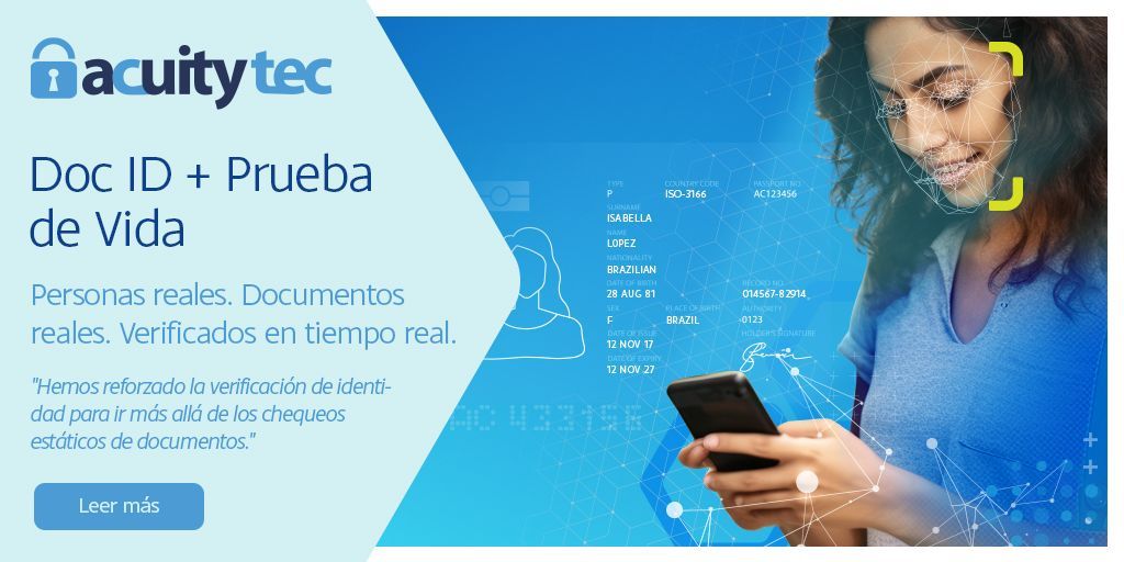 Acuitytec_ES's tweet image. Solución reforzada de #DocID y #Liveness para #iGaming y #Fintech en #LATAM.

buff.ly/ZnZoAXy 

Verifica personas reales, documentos reales, en tiempo real con un análisis de autenticidad impulsado por #IA para procesos de onboarding #compliant, #TransaccionesSeguras y…