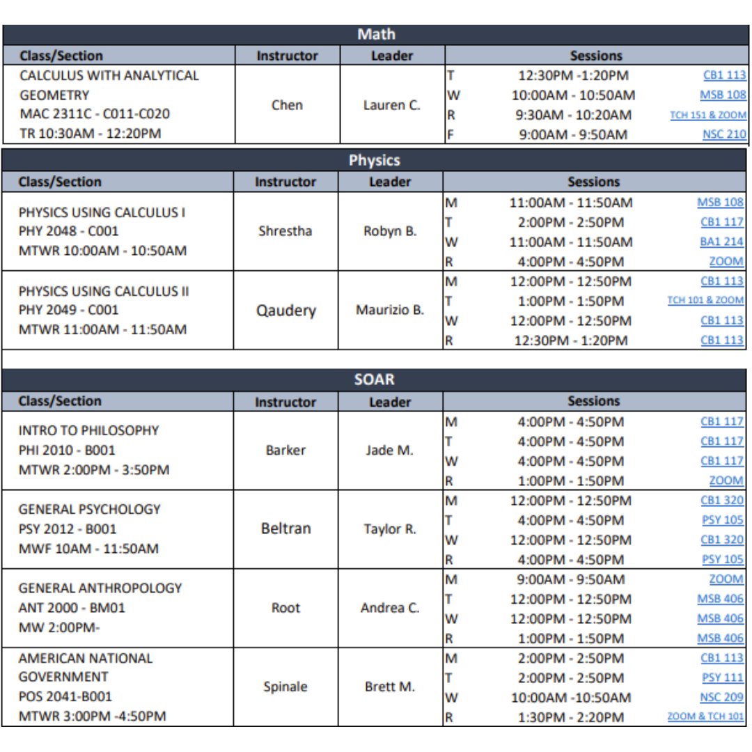 UCFSARC's tweet image. Check out the Summer 2025 Supplemental Instruction Schedule (2/2)! #ucfsarc #supplementalinstruction #academicsuccess