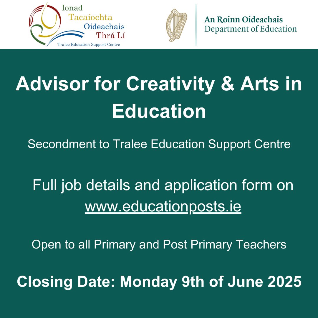 Two secondment opportunities for Primary &amp; Post Primary  Teachers to Tralee Education Support Centre

For further info please click on the link below 

educationposts.ie/posts/primary_…