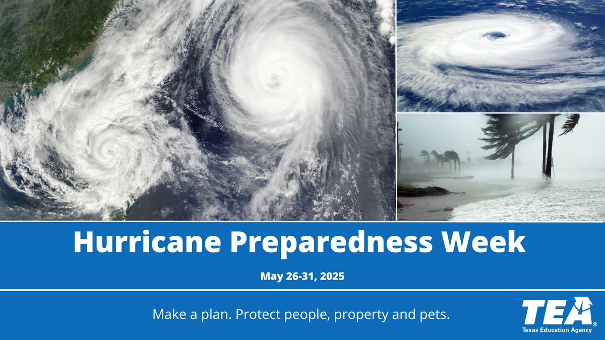 Texas Education Agency (@teainfo) on Twitter photo Governor <a href="/GregAbbott_TX/">Greg Abbott</a> proclaimed May 26-31 as Hurricane Preparedness Week in Texas. Take the time now to review your emergency plan, prepare your disaster kit and stay informed.
Visit the Texas Hurricane Center gov.texas.gov/hurricane for more hurricane safety tips. Governor <a href="/GregAbbott_TX/">Greg Abbott</a> proclaimed May 26-31 as Hurricane Preparedness Week in Texas. Take the time now to review your emergency plan, prepare your disaster kit and stay informed.
Visit the Texas Hurricane Center gov.texas.gov/hurricane for more hurricane safety tips.